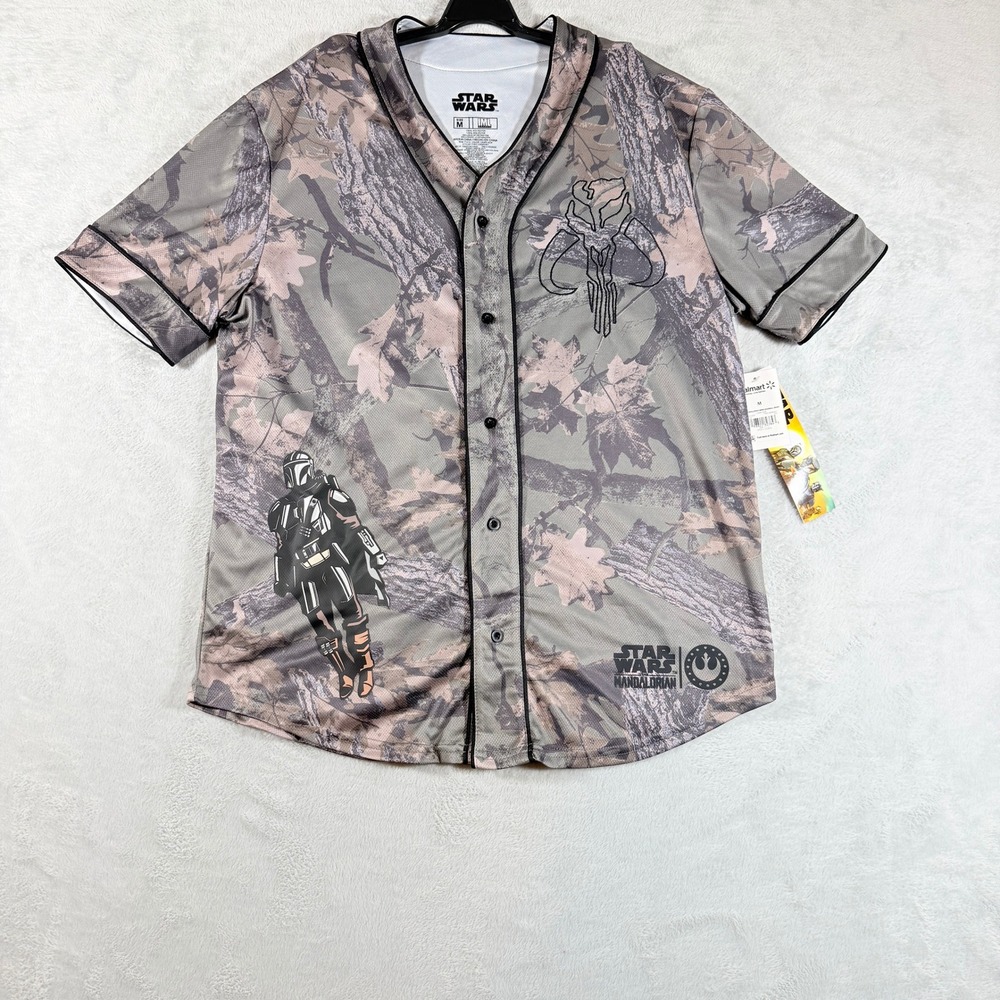 Star Wars The Mandalorian Camo Baseball Jersey Medium‎ M Mando Mythosaur NWT
